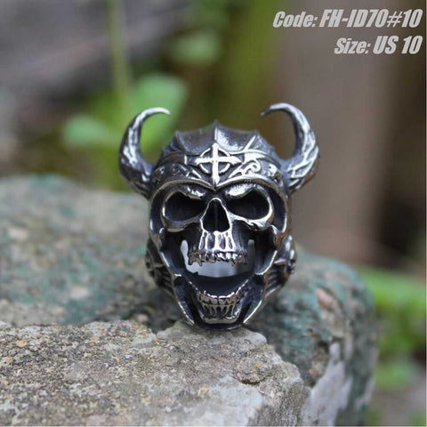 Men's Ring Viking Skull Ring Nordic Warrior Skeleton Jewellery Size 10