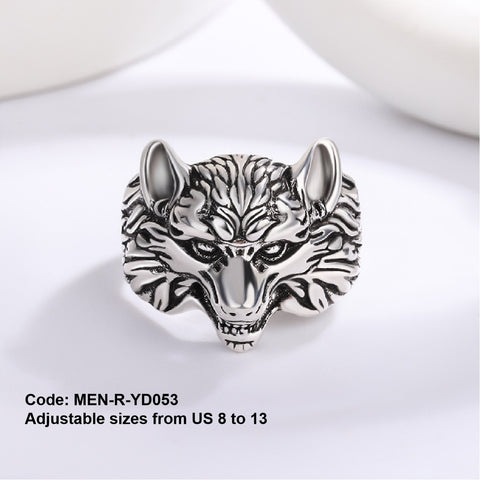 Men's Ring 925 Sterling Silver Retro Exaggerated Wolf Head Ring Jewellery