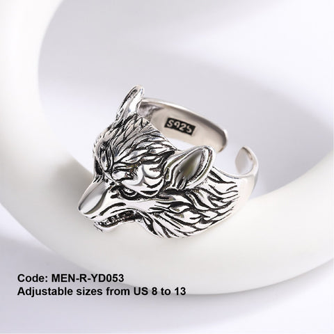 Men's Ring 925 Sterling Silver Retro Exaggerated Wolf Head Ring Jewellery