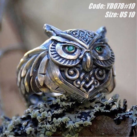 Men's Ring Retro Green Eye Owl Ring Ethnic Style Jewellery Size 10