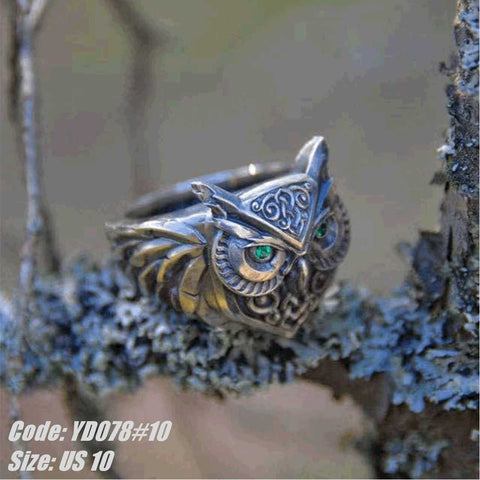 Men's Ring Retro Green Eye Owl Ring Ethnic Style Jewellery Size 10