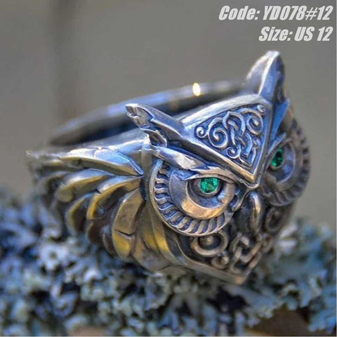 Men's Ring Retro Green Eye Owl Ring Ethnic Style Jewellery Size 12