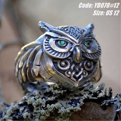 Men's Ring Retro Green Eye Owl Ring Ethnic Style Jewellery Size 12