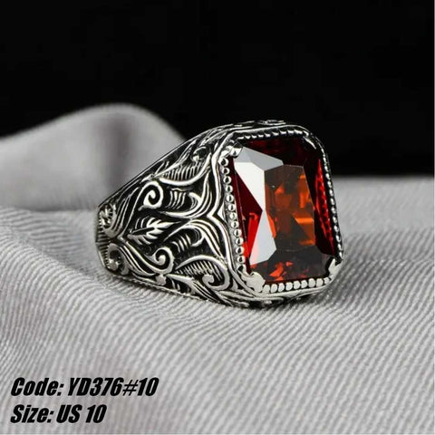 Men's Ring Retro CZ Diamond Ruby Ring Square Gemstone Ring Jewellery Size 10