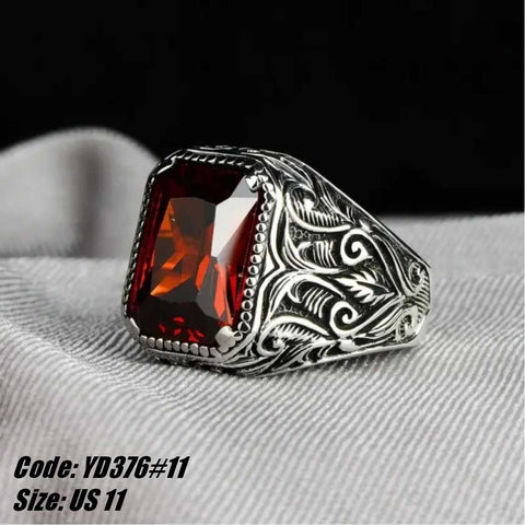 Men's Ring Retro CZ Diamond Ruby Ring Square Gemstone Ring Jewellery Size 11