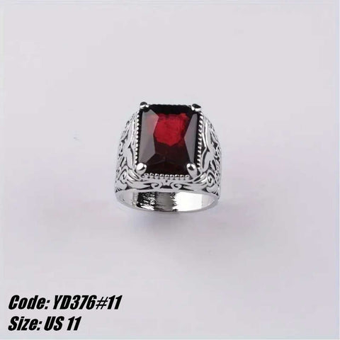Men's Ring Retro CZ Diamond Ruby Ring Square Gemstone Ring Jewellery Size 11