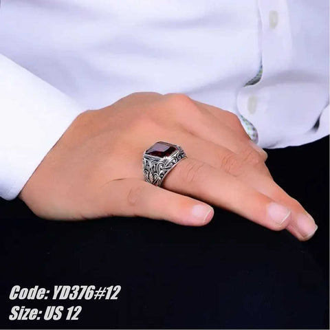 Men's Ring Retro CZ Diamond Ruby Ring Square Gemstone Ring Jewellery Size 12