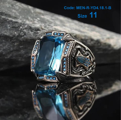 Men's Ring Zircon Sapphire Gemstone Ring 925 Sterling Silver Jewellery Size 11