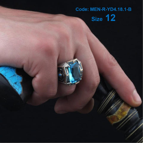 Men's Ring Zircon Sapphire Gemstone Ring 925 Sterling Silver Jewellery Size 12