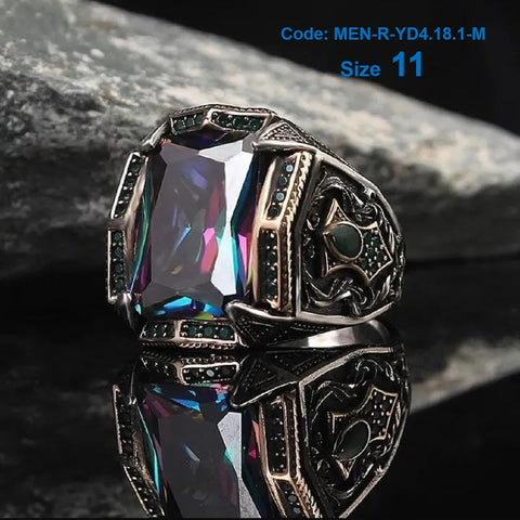 Men's Ring Zircon Colourful Gemstone Ring 925 Sterling Silver Jewellery Size 11