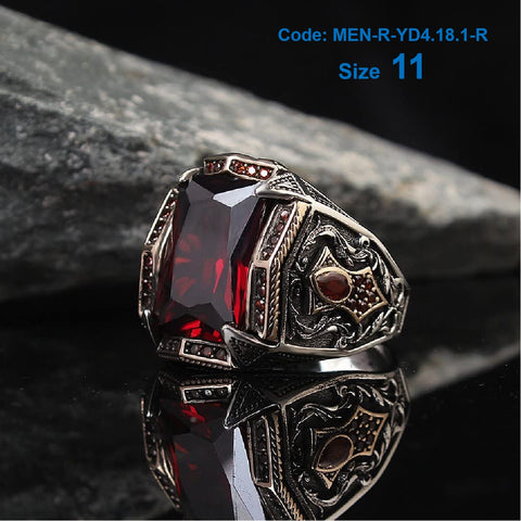 Men's Ring Zircon Ruby Ring Gemstone Ring 925 Sterling Silver Jewellery Size 11
