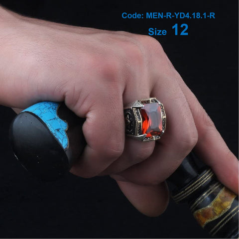 Men's Ring Zircon Ruby Ring Gemstone Ring 925 Sterling Silver Jewellery Size 12