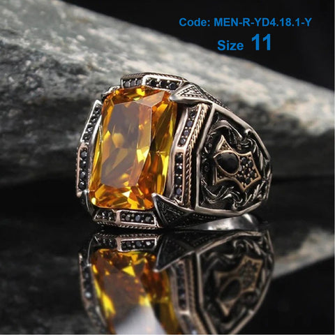 Men's Ring Zircon Topaz Ring Gemstone Ring 925 Sterling Silver Jewellery Size 11
