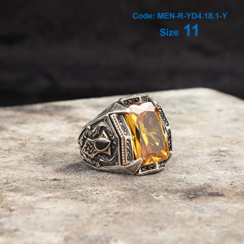 Men's Ring Zircon Topaz Ring Gemstone Ring 925 Sterling Silver Jewellery Size 11
