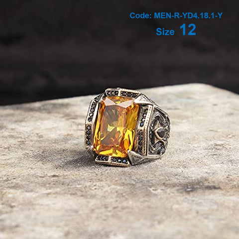 Men's Ring Zircon Topaz Ring Gemstone Ring 925 Sterling Silver Jewellery Size 12