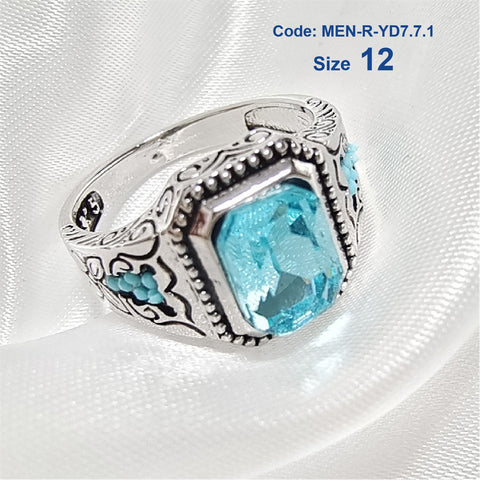 Men's Ring Vintage Zirconia Sapphire Ring Rhinestone Ring Statement Jewellery Size 12