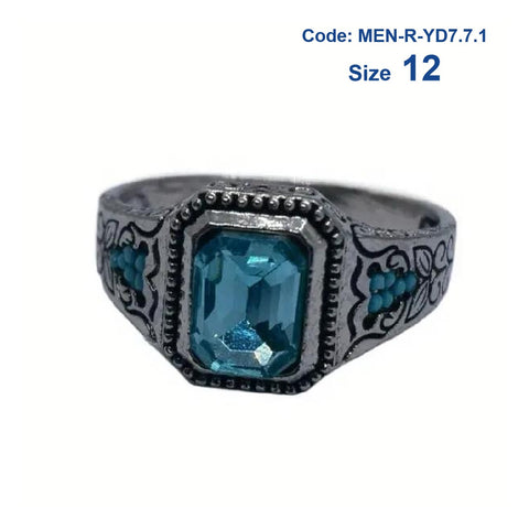 Men's Ring Vintage Zirconia Sapphire Ring Rhinestone Ring Statement Jewellery Size 12