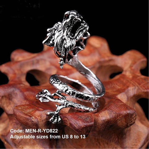 Men's Ring Vintage Dragon Shape Ring Opening Ring Jewellery Adjustable Size