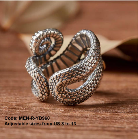 Men's Ring Vintage Domineering Silver Colour Dragon Shape Opening Ring Jewellery