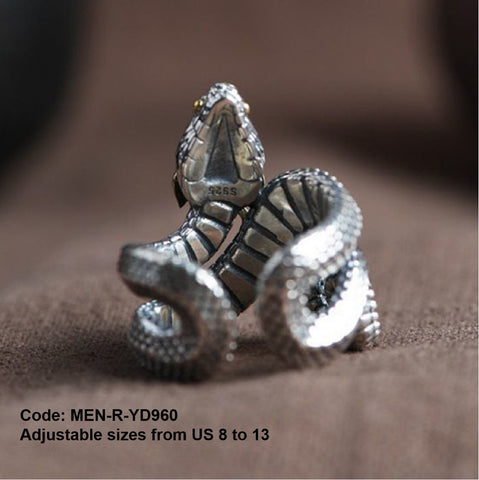 Men's Ring Vintage Domineering Silver Colour Dragon Shape Opening Ring Jewellery