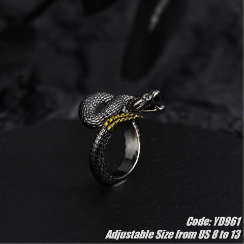 Men's Ring Black Rattlesnake Ring Golden Tail Opening Ring Jewellery