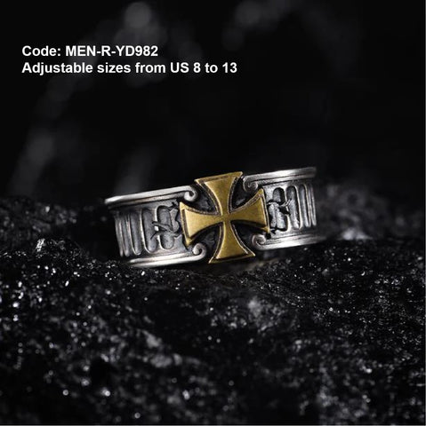 Men's Ring 925 Sterling Silver Vintage Cross Ring Open Ring Jewellery