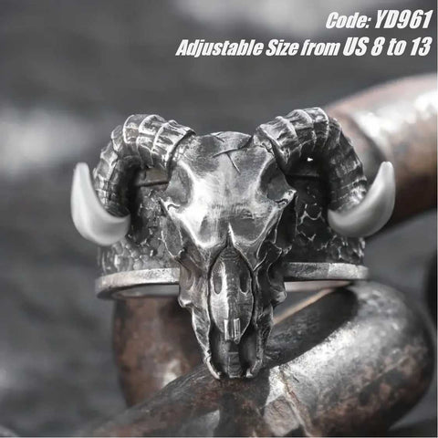 Men's Ring Skull Head Horn Ring Ghost Head Opening Ring Jewellery
