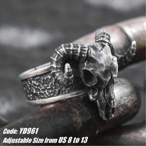 Men's Ring Skull Head Horn Ring Ghost Head Opening Ring Jewellery