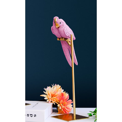Large Creative Resin Pink Parrot Bird Animals Figure Sculpture