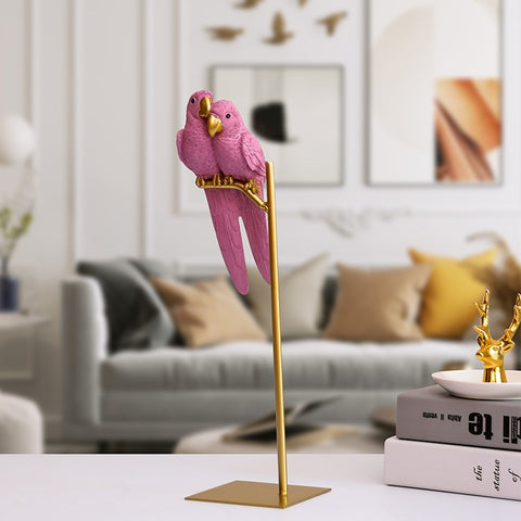 Large Creative Resin Pink Parrot Bird Animals Figure Sculpture