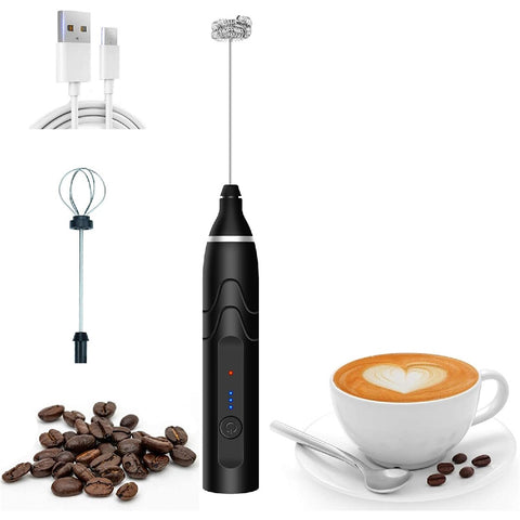 Rechargeable Cordless Electric Milk Frother Adjustable Speed 2 Stainless Whisks