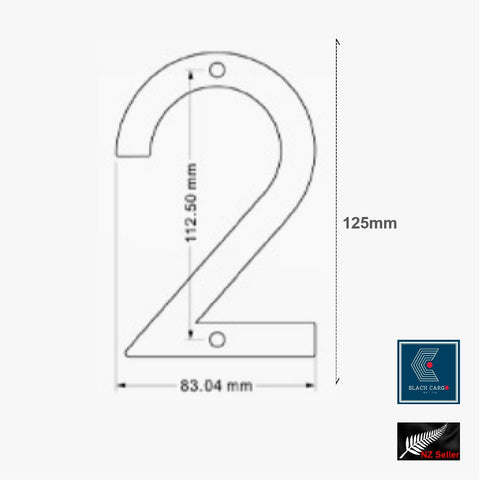 Modern Floating 125mm House Numbers Letter Box Numbers -Number 2