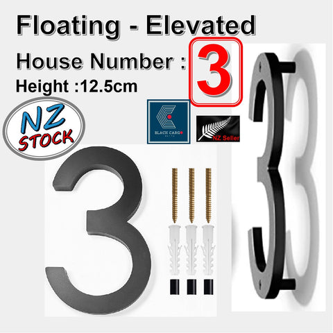 Modern Floating 125mm House Numbers Letter Box Numbers -Number 3