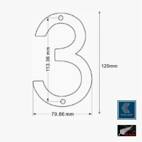 Modern Floating 125mm House Numbers Letter Box Numbers -Number 3