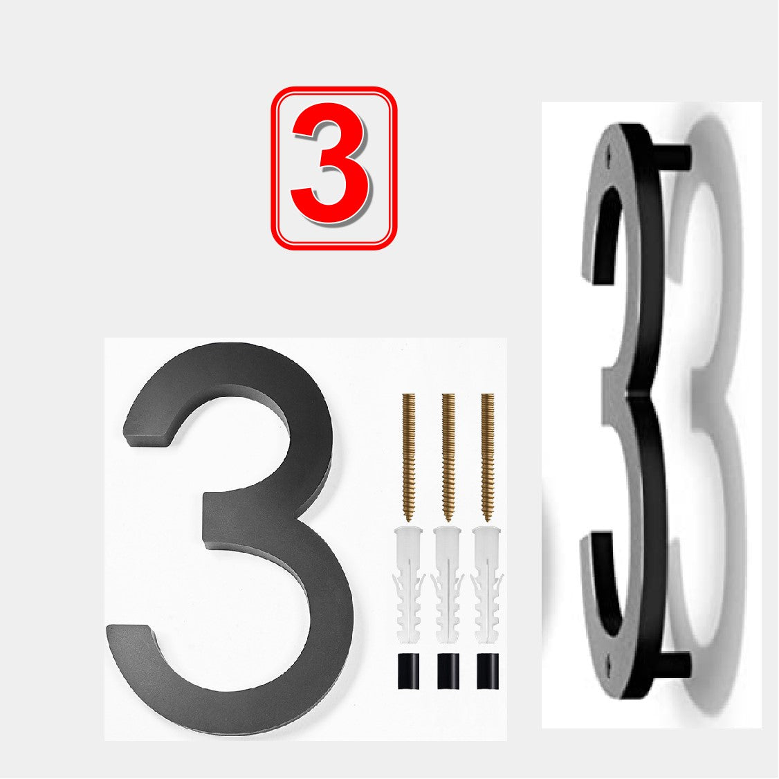 Modern Floating 125mm House Numbers Letter Box Numbers -Number 3 ...