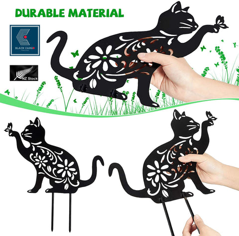 Cute Black Metal Cat Garden Statues Decorative Garden Stakes Outdoor Sculptures