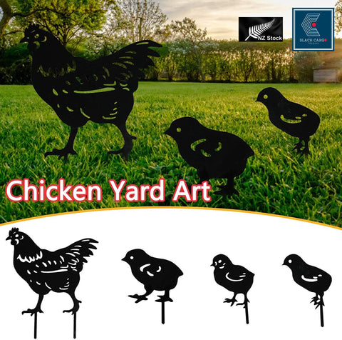 4Pcs Chicken Yard Art Metal Decorative Garden Stakes Rooster Animal sculpture