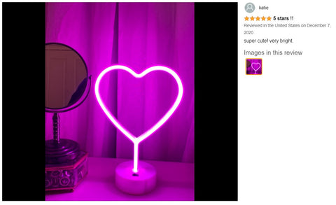 Neon Sign LED light Table Pink Heart Lamp Desk Bedside Lamp Night lights Heart