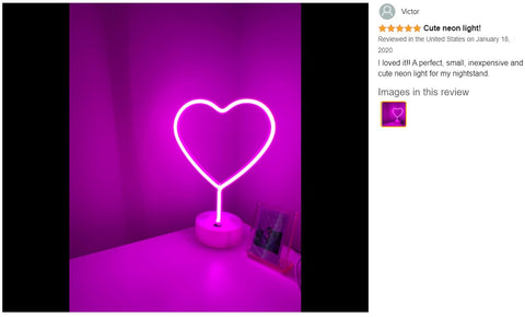 Neon Sign LED light Table Pink Heart Lamp Desk Bedside Lamp Night lights Heart