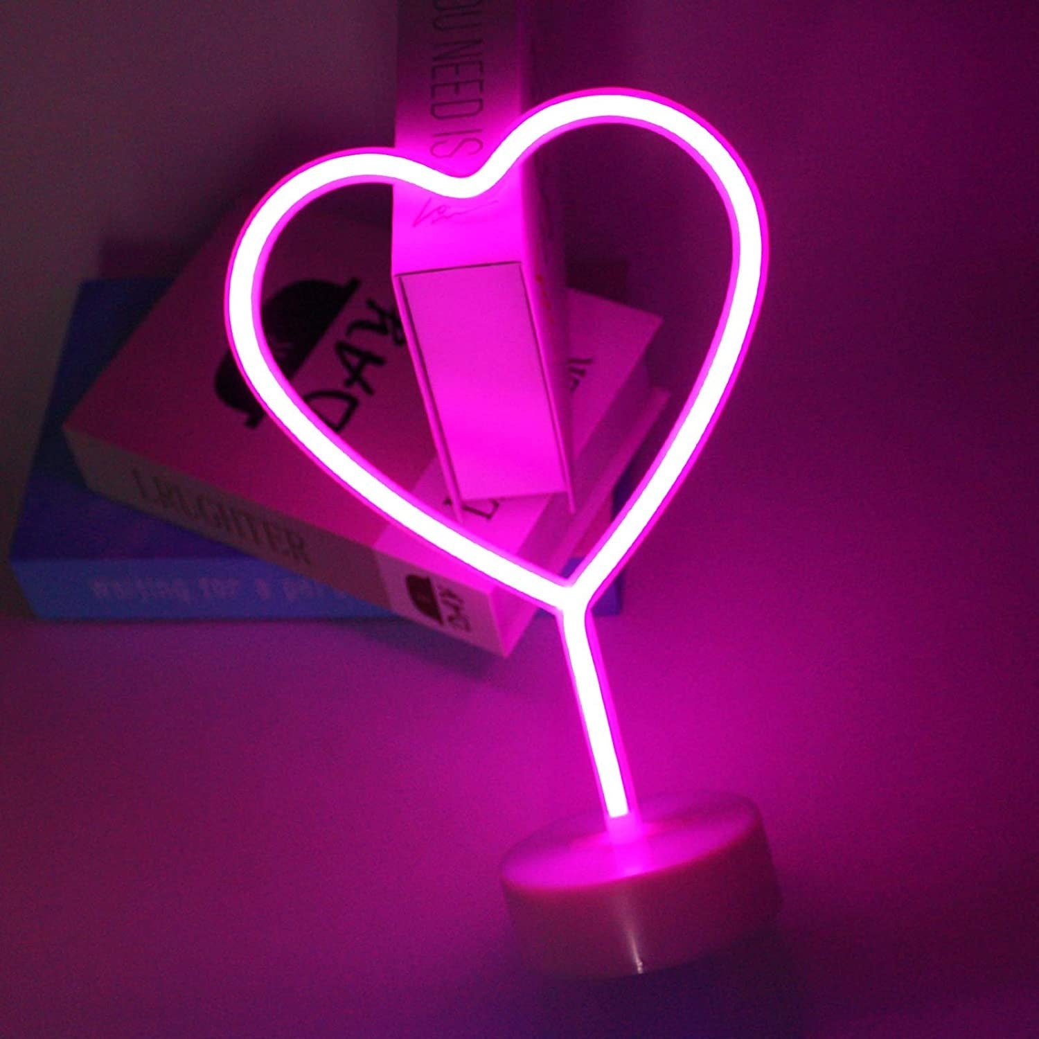 Neon Sign LED light Table Pink Heart Lamp Desk Bedside Lamp Night ligh ...