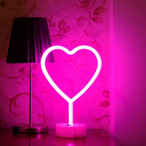 Neon Sign LED light Table Pink Heart Lamp Desk Bedside Lamp Night lights Heart