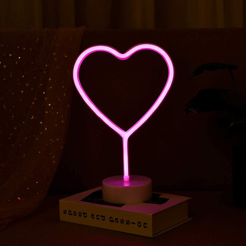 Neon Sign LED light Table Pink Heart Lamp Desk Bedside Lamp Night lights Heart