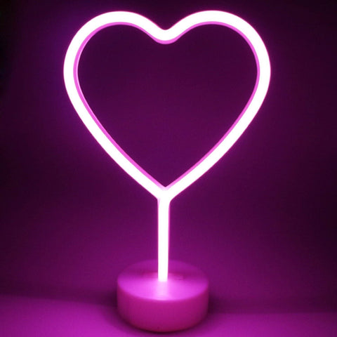 Neon Sign LED light Table Pink Heart Lamp Desk Bedside Lamp Night lights Heart