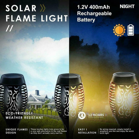 2Pack Solar Flame Lights Torch Dancing Flickering Lamp LED Garden Lights