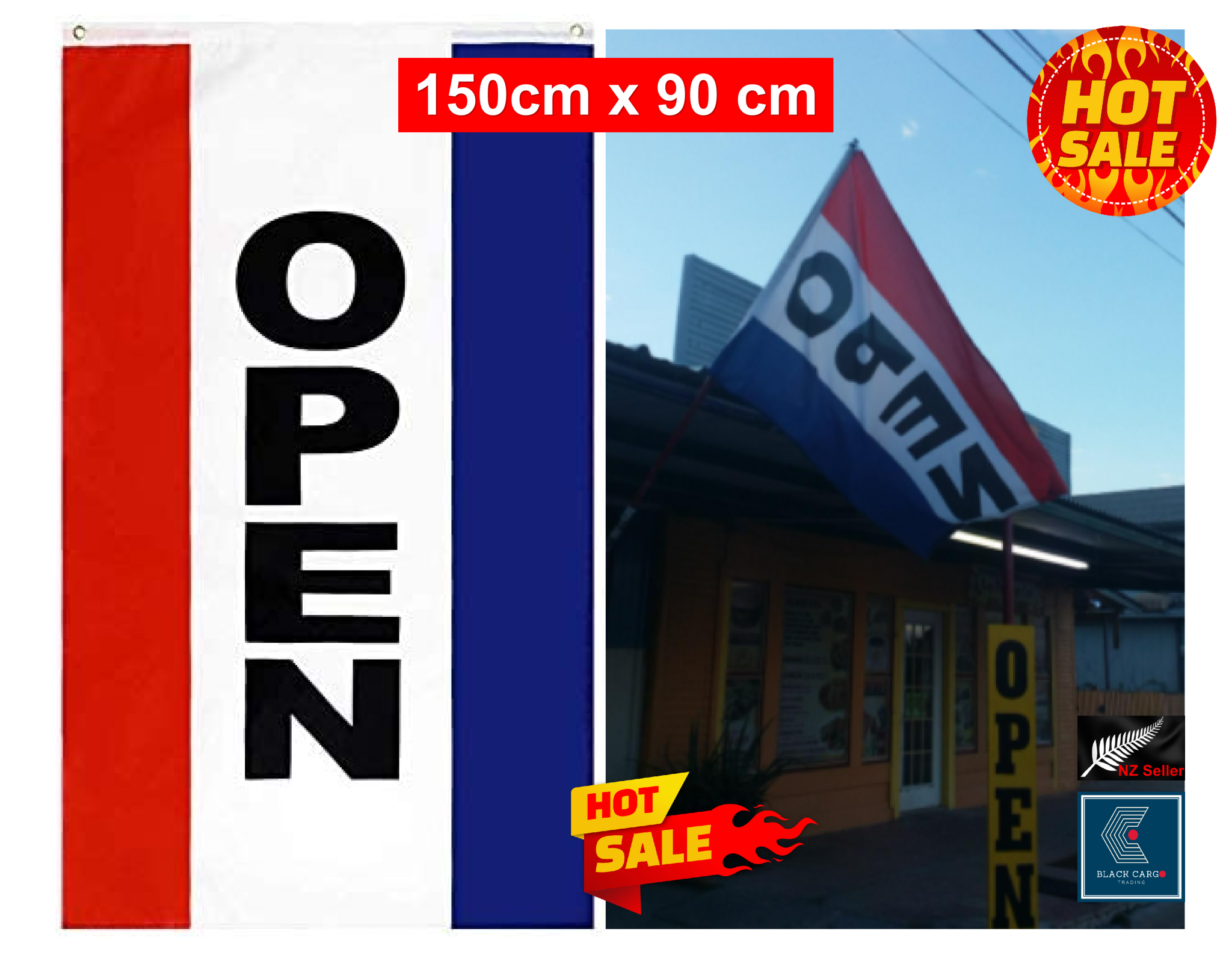 OPEN Sign Flag Open Flag for Businesses 2 Brass Grommets 90cm x 150cm ...