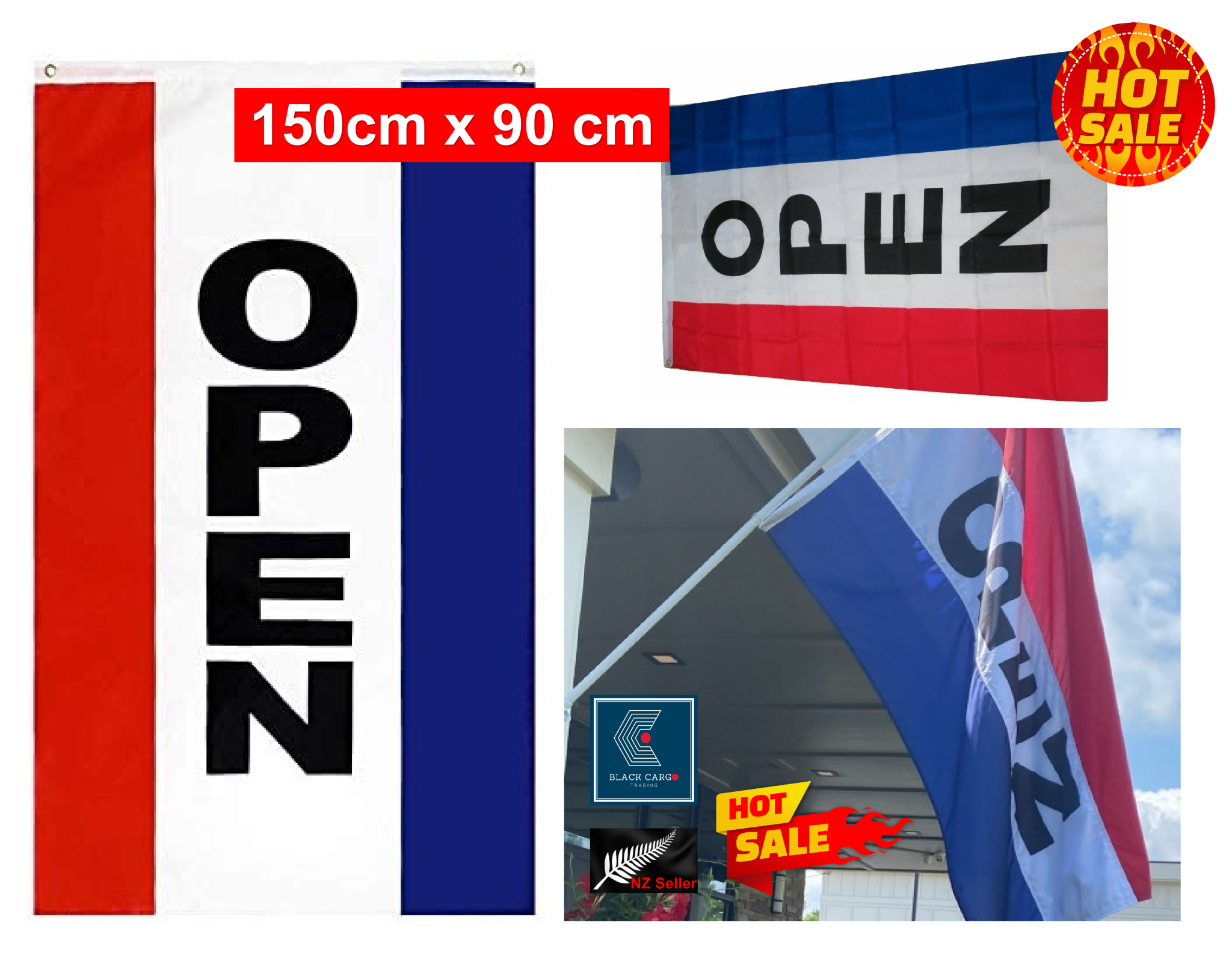 OPEN Sign Flag Open Flag for Businesses 2 Brass Grommets 90cm x 150cm ...