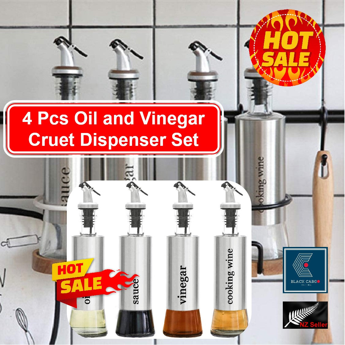 4 Pack Oil and Vinegar Cruet Dispenser - Referdeal