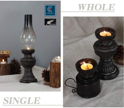 Vintage Black Glass Candle Lantern Tea Light Candle Holder Stand