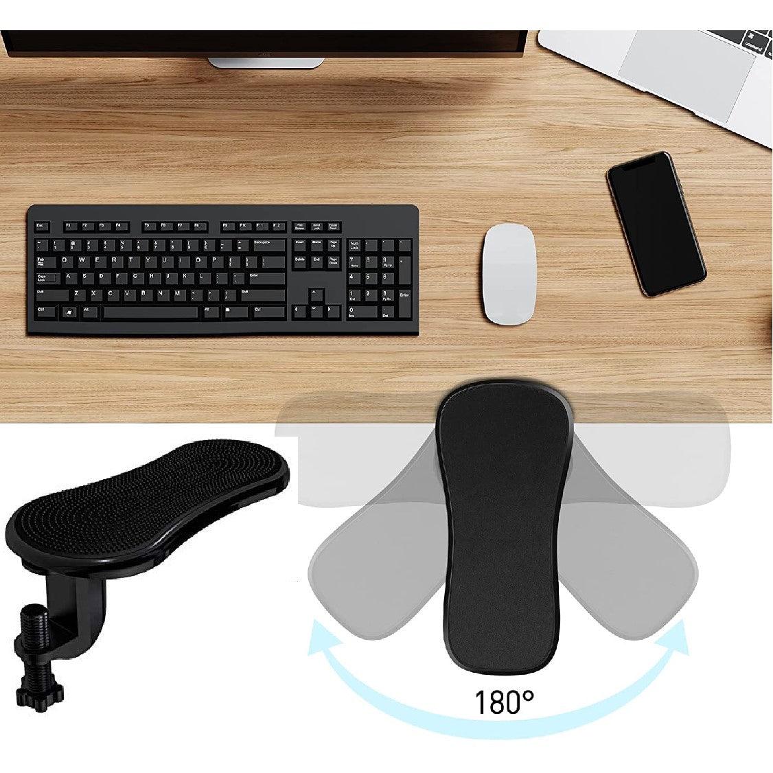 Ergonomic Adjustable Armrest Support Pad Clamp-On Desk Computer Table ...