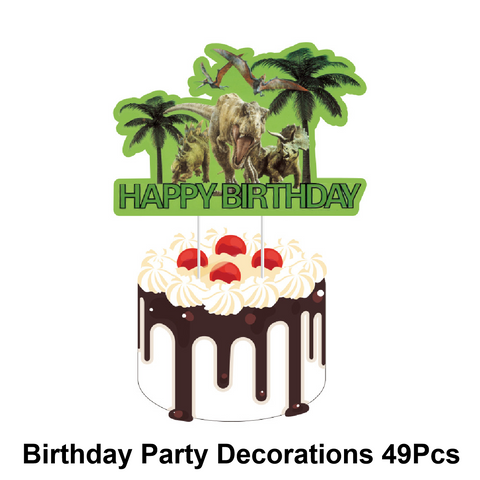 49 Pcs Kids' Birthday Party Decoration Dinosaur Banner Balloon Cake Topper